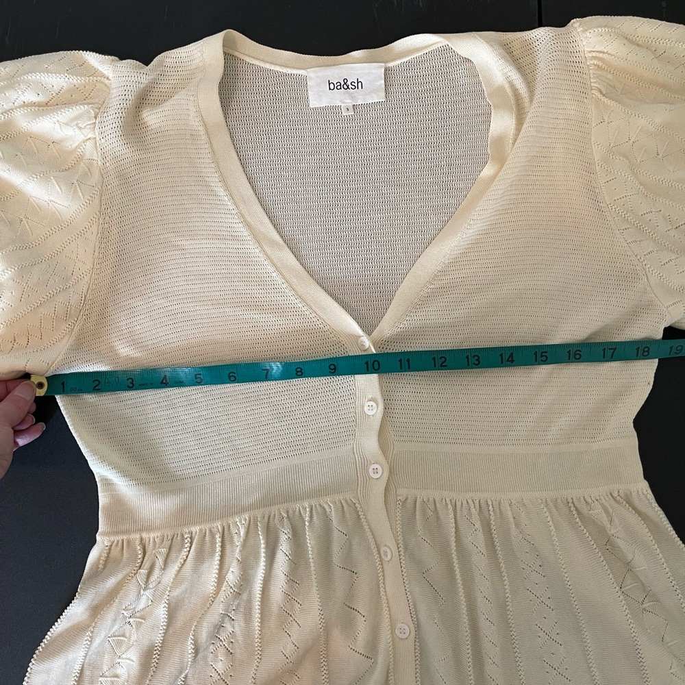 BA&SH Acacio Pointelle Knit Short Sleeve Cardigan - Off White size 8 - Picture 7 of 13